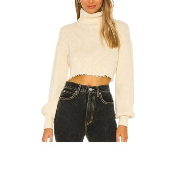 L’academie Lucia Cropped Turtleneck in Cream Balloon Sleeves Size S NWT - Picture 1 of 8